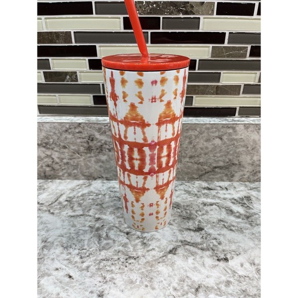 Starbucks Tumbler Thermal Mug Stainless Steel White-Orange Tie Dye Logo 16oz NWT - Picture 2 of 7